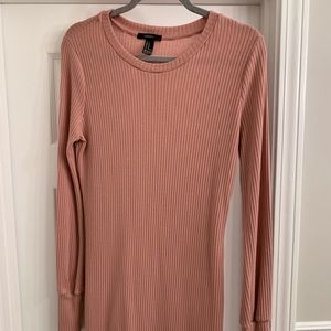 Soft Pink Long Sleeve Ribbed Dress